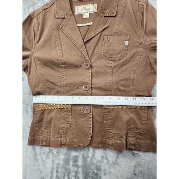 Vintage Plugg Twill Beaded Blazer Jacket Size L Brown Stretch Boho Preppy Y2K - Picture 11 of 13